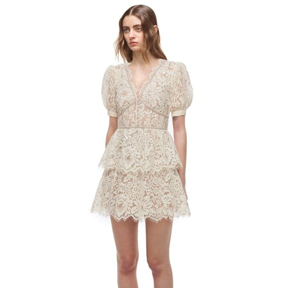 Self Portrait Cream lace cord mini dress